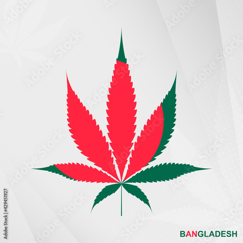 Flag of Bangladesh in Marijuana leaf shape. The concept of legalization Cannabis in Bangladesh.