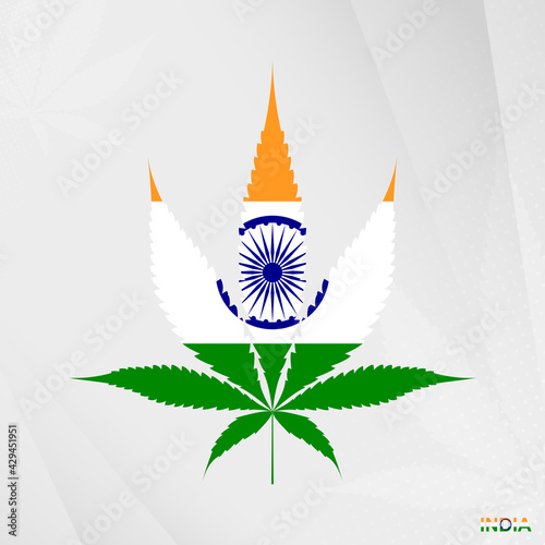 Flag of India in Marijuana leaf shape. The concept of legalization Cannabis in India.