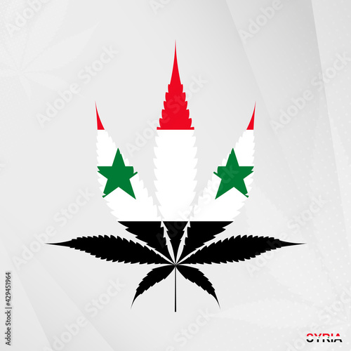 Flag of Syria in Marijuana leaf shape. The concept of legalization Cannabis in Syria.