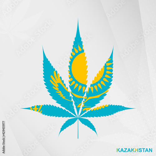 Flag of Kazakhstan in Marijuana leaf shape. The concept of legalization Cannabis in Kazakhstan.