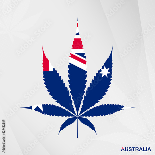 Flag of Australia in Marijuana leaf shape. The concept of legalization Cannabis in Australia.