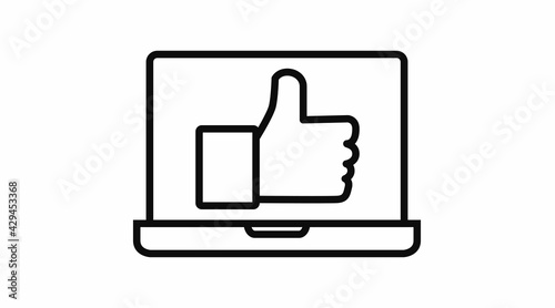 Laptop Icon. Vector isolated illustration of a laptop with a like sign