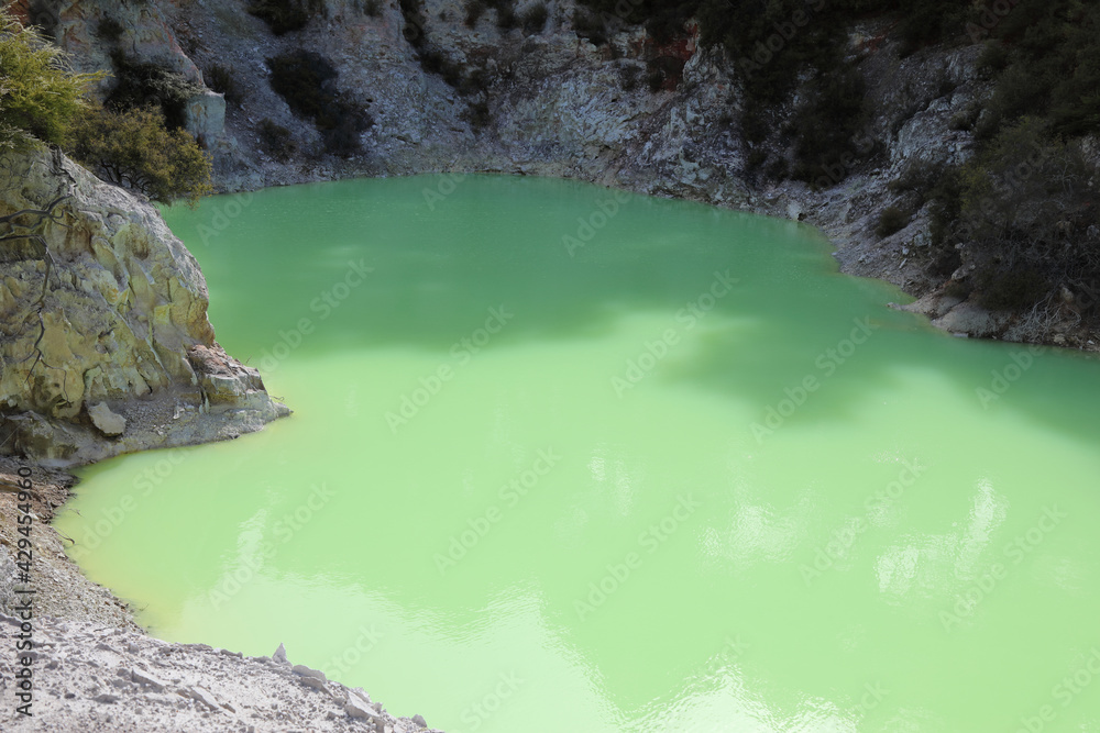 Obraz premium Wai-O-Tapu Thermalwunderland - Roto Karikitea Krater / Wai-O-Tapu Thermal Wonderland - Roto Karikitea Crater /