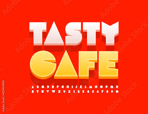 Vector colorful Sign Tasty Cafe. Artistic 3D Font. Modern Alphabet Letters and Numbers set.
