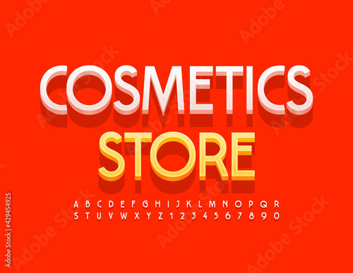 Vector stylish logo Cosmetic Store. White modern Font. Set of Elegant Alphabet Letters and Numbers