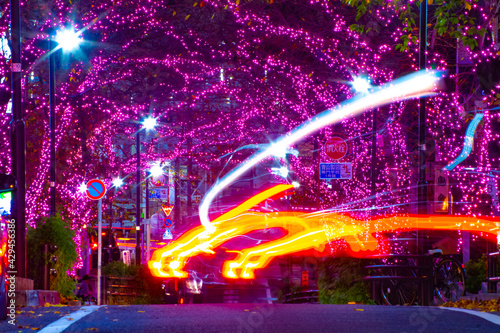 A night illuminated street in Shibuya middle shot