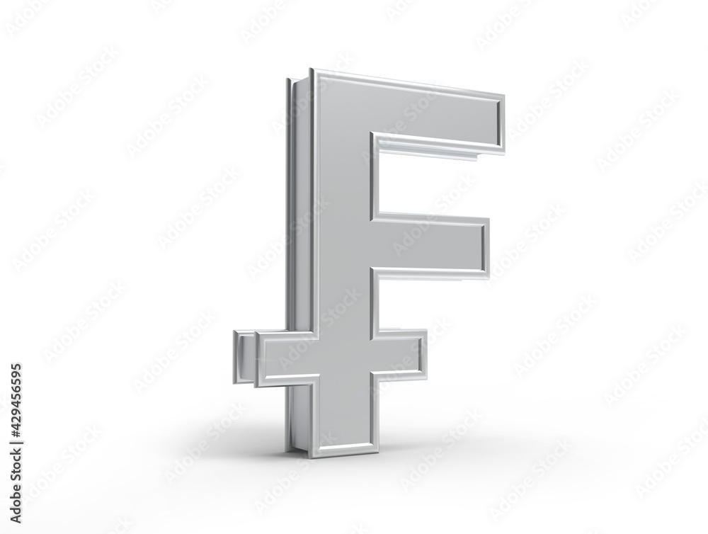 Obraz premium 3d rendering silver Swiss franc symbol on white background 