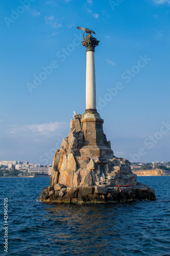 Monument to the Sunken Ships is the symbol of the city of Sevastopol, on the disputed Crimean peninsula. Located in Sevastopol Bay, it was designed by Amandus Adamson and built by Valentin Feldmann in