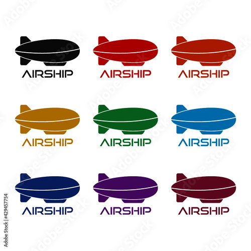 Airship zeppelin icon isolated on white background color set