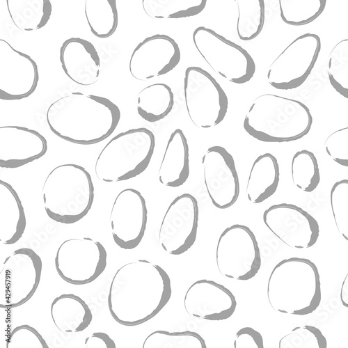 Vector seamless pattern with abstract stains, stones on white background. Hand drawn sloppy ovals