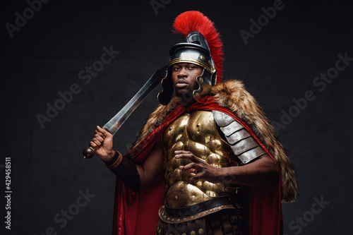 African roman soldier with fur and sword