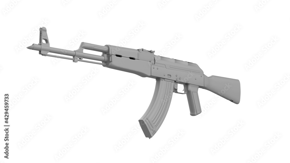 3D render AK-47 assault rifle isolated on white background. Classic Soviet AK machine gun