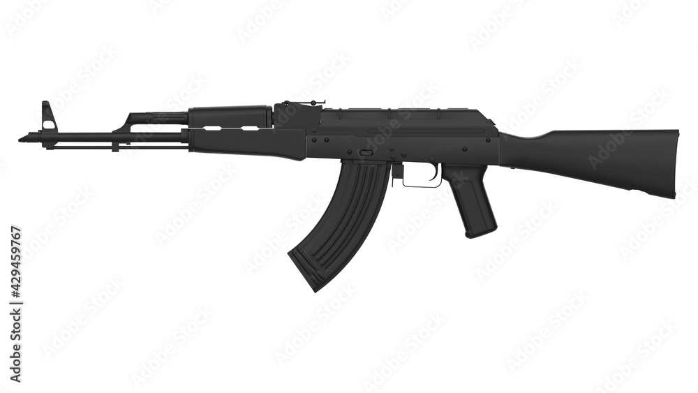 Black AK-47 assault rifle isolated on white background. Classic Soviet AK machine gun. Black weapon Black AK-47 assault rifle isolated on white background. Classic Soviet AK machine gun. Black weapon
