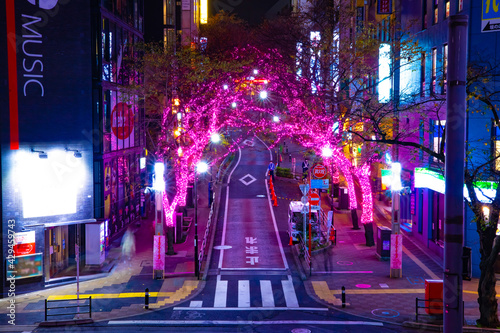 Photography A night illuminated street in Shibuya middle shot