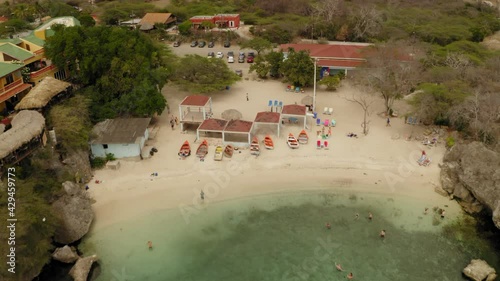 aerial image with drone of lagun beach in curacao in the caribbean