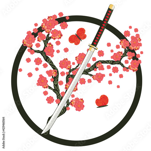 Japanese sword katana with sakura