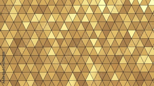 Animated background moving triangles made of gold. 3D animation of moving gold triangles. Animated background of gold triangles. 
