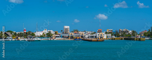 Panorama from Isla Mujeres island near Cancun in Mexico, view from the ferry photo