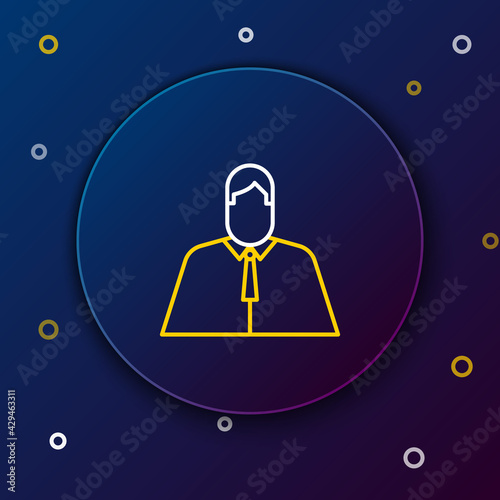 Line Lawyer, attorney, jurist icon isolated on blue background. Jurisprudence, law or court icon. Colorful outline concept. Vector