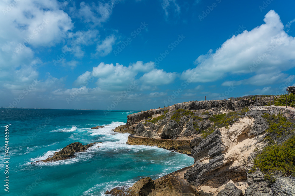 Isla Mujeres South Point Punta Sur Cancun Mexico Island turquoise water and rocky coastline Isla Mujeres South Point Punta Sur Cancun Mexico Island turquoise water and rocky coastline