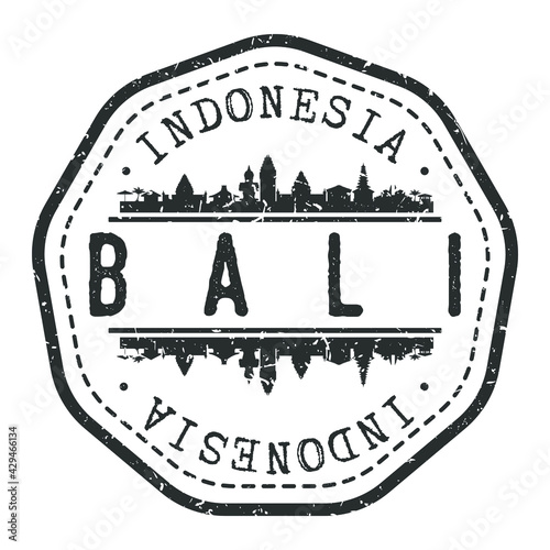 Bali, Indonesia Stamp Skyline Postmark. Silhouette Postal Passport. City Round Vector Icon. Vintage Postage Design.