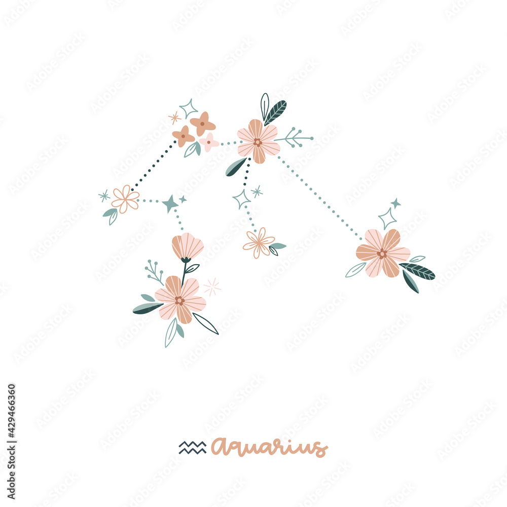Flower Aquarius zodiac sign clip art isolated on white. Celestial