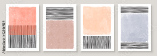 Set of Abstract Hand Painted Illustrations for Wall Decoration Art, Postcard, Social Media Banner, Brochure Cover Design Background. Modern Abstract Painting Artwork. Vector Pattern