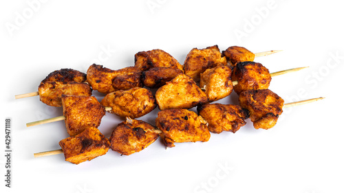 Chicken skewers isolated on a white background. Souvlaki isolated.