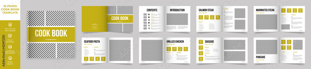 Square Cookbook Layout Template with Green Accents, Simple style and modern design, Recipe Book Layout Square Cookbook Layout Template with Green Accents, Simple style and modern design, Recipe Book Layout