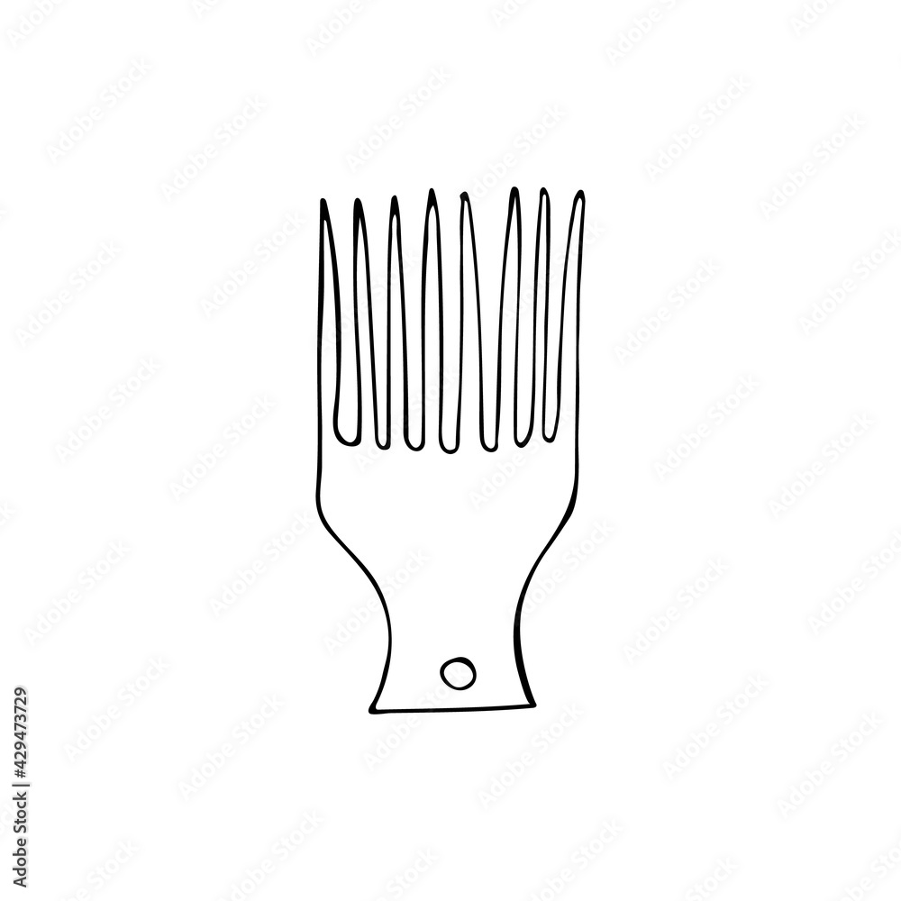Doodle illustration of comb. Hand drawn icon of comb in vector. Doodle