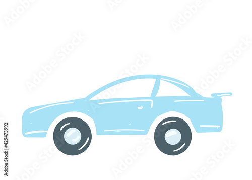 light blue car. isolated car. hand drawn cartoon style  vector illustration. personal transport