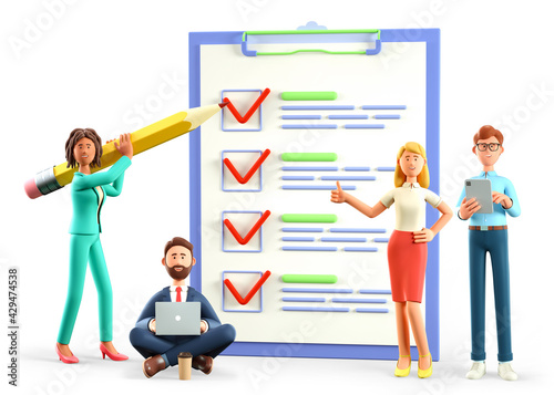 Wallpaper Mural 3D illustration of human characters filling out a test in customer survey form. Ethnic people group, woman with pencil and man putting check mark on checklist.  Successful tasks execution. Torontodigital.ca