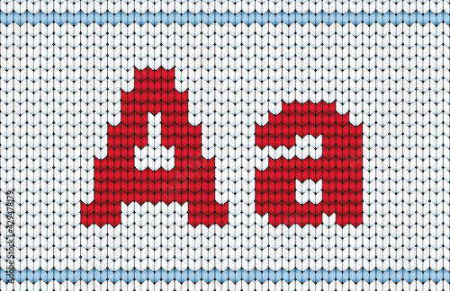 Vector knitted alphabet. Red characters on white background