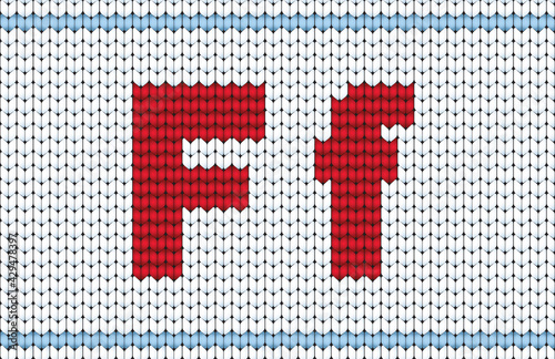 Vector knitted alphabet. Red characters on white background