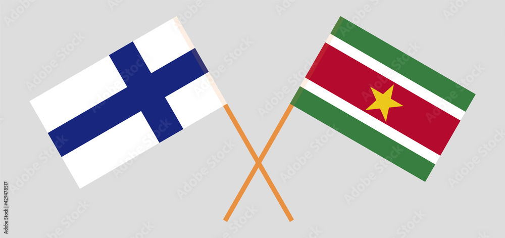 Crossed flags of Finland and Suriname. Official colors. Correct proportion