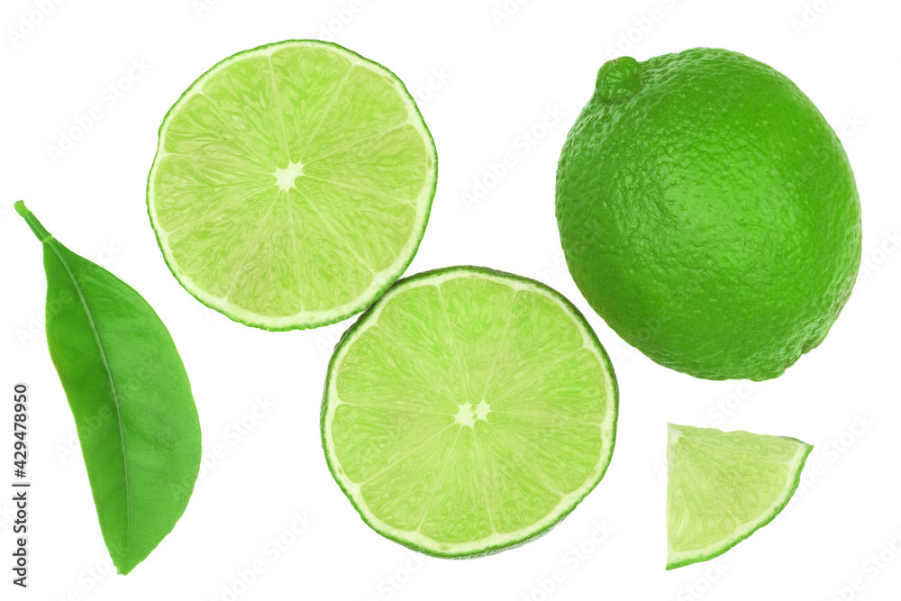 Limes isolated on a white background, top view