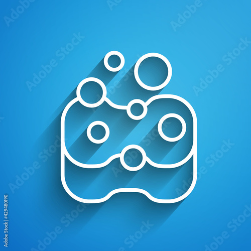 White line Sponge icon isolated on blue background. Wisp of bast for washing dishes. Cleaning service concept. Long shadow. Vector