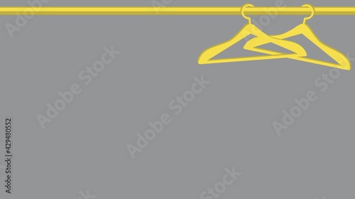 Two empty hangers on a clothes bar. Vector illustration in trending yellow and gray colors. Background with place for text for design of flyers, store banners, sales season, store advertising