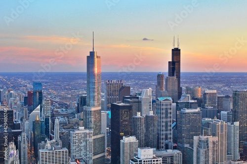 Chicago Skyline as seen from the John Hancock Building at Sunset