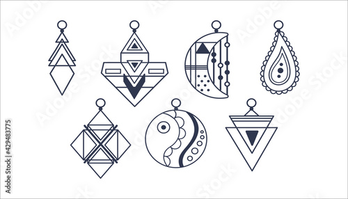 Set of Native American Indian amulets and ornaments isolated on white background. Boho style. Vector illustration