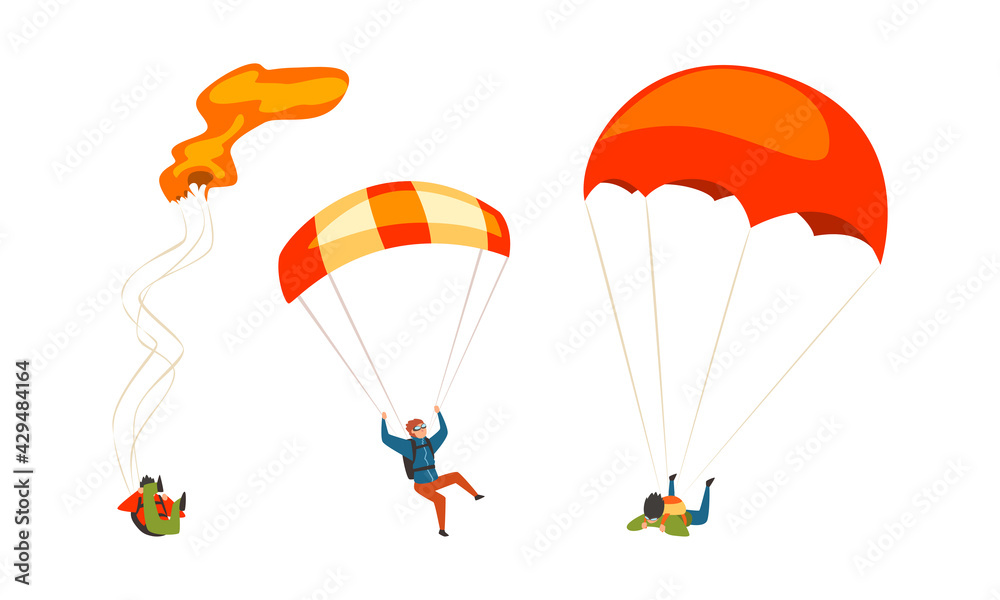 Parachuting Man Paratrooper Descenting Using Parachute Vector Set Stock ...