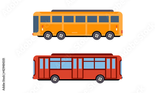 Bus or Omnibus as Road Vehicle for Carrying Passengers Vector Set