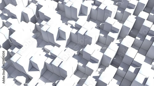 Animated background moving white cubes. 3D looped animation of moving white cubes that go up and down. 
