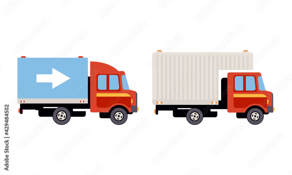 Truck or Lorry as Motor Vehicle and Urban Transport for Transporting Cargo Vector Set