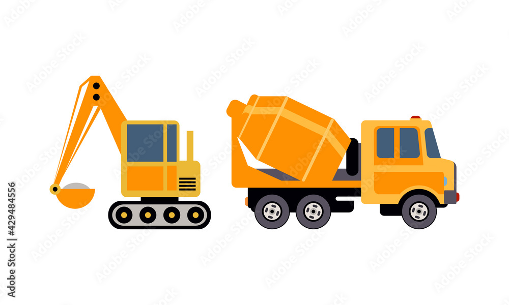 Heavy Machinery or Transport for Construction Work Vector Set