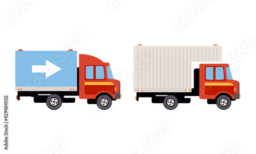 Truck or Lorry as Motor Vehicle and Urban Transport for Transporting Cargo Vector Set
