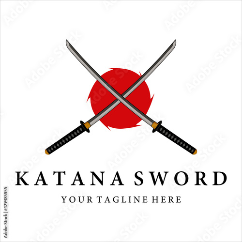 katana sword logo vintage vector illustration design. modern japanese sword of katana logo concept template emblem illustration vector design