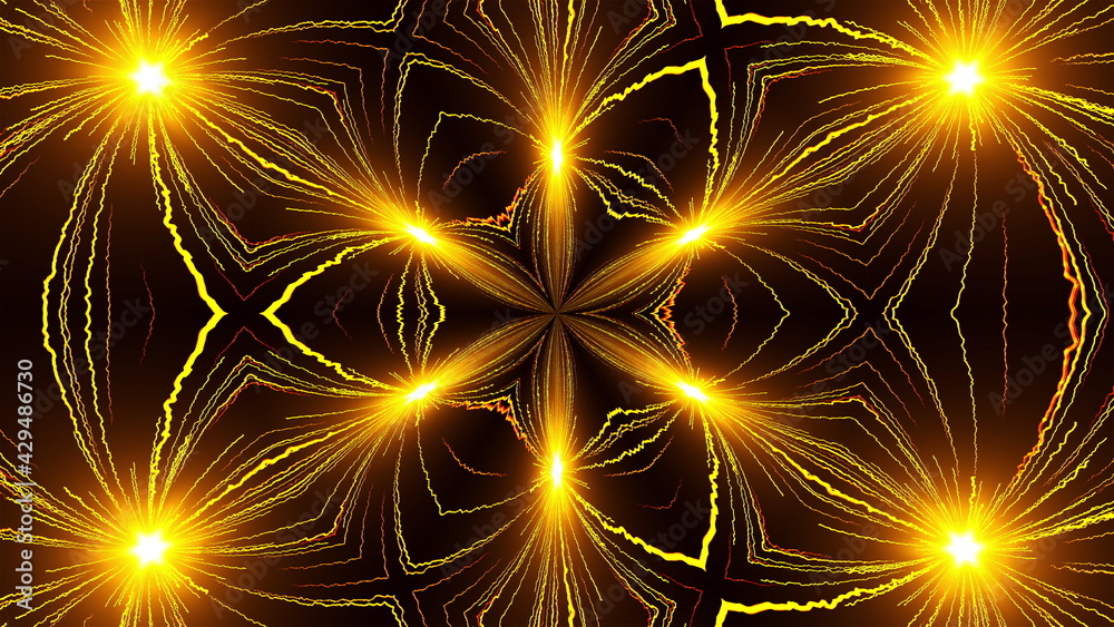 Bright beams 3d render of festive carnival lights. Star rays celebration parties with shiny explosion web lines tracery. Sparks lit firecrackers with sparkling explosions fun.