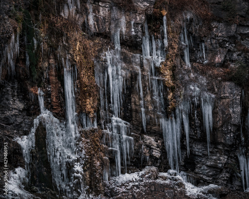 Amazing ice cliff shoot during autumn in Quebec, Canada