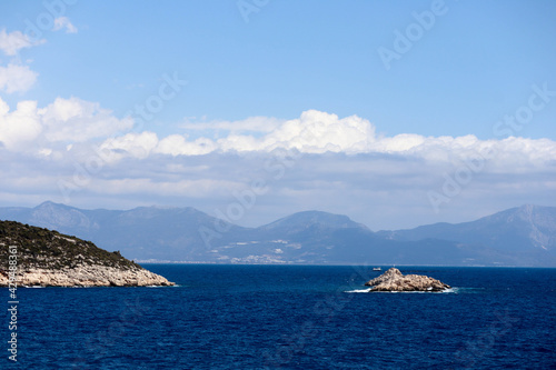 scenic view of the coast of azure Aegean sea in Turkey